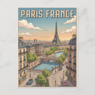 Tarjeta postal de viaje de anime vintage de París