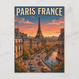 Tarjeta postal de viaje de anime vintage de París