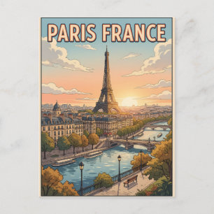 Tarjeta postal de viaje de anime vintage de París 