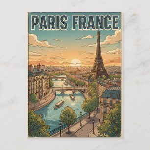 Tarjeta postal de viaje de anime vintage de París