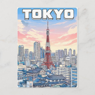 Tarjeta postal de viaje de anime vintage de Tokio