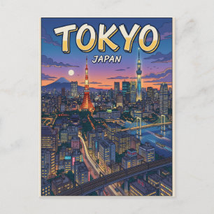 Tarjeta postal de viaje de anime vintage de Tokio