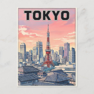 Tarjeta postal de viaje de anime vintage de Tokio