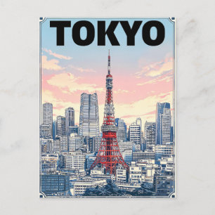 Tarjeta postal de viaje de anime vintage de Tokio