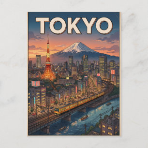 Tarjeta postal de viaje de anime vintage de Tokio