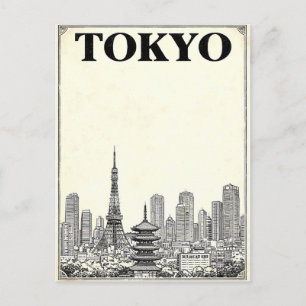 Tarjeta postal de viaje de anime vintage de Tokio