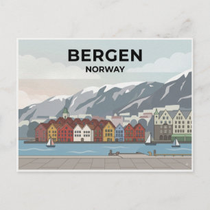 Tarjeta postal de viaje de Bergen, Noruega