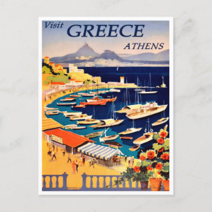 Tarjeta postal de viaje de cosecha en Atenas y Gre