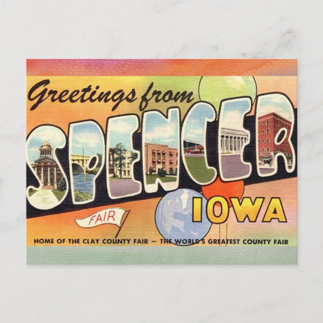 Tarjeta postal de viaje de época Spencer Iowa (Anverso)