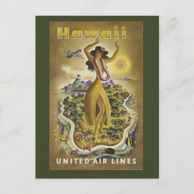 Tarjeta postal de viaje de estilo hawaiano (Anverso)