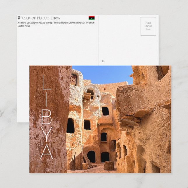 Tarjeta postal de viaje de Ksar de Nalut, Libia (Anverso / Reverso)
