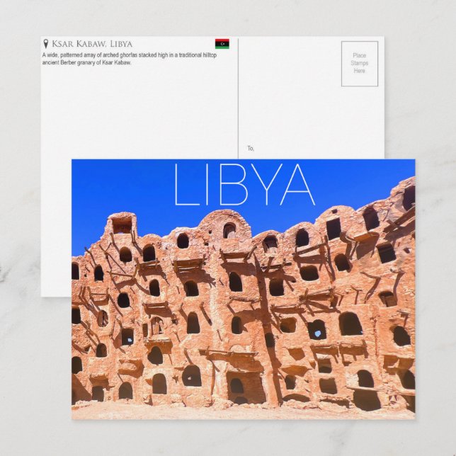 Tarjeta postal de viaje de Ksar Kabaw, Libia (Anverso / Reverso)