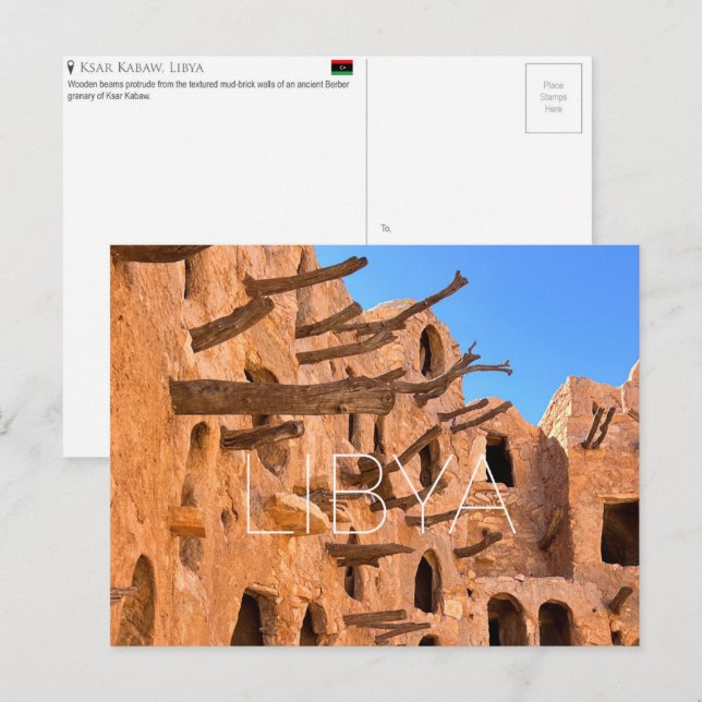 Tarjeta postal de viaje de Ksar Kabaw, Libia (Anverso / Reverso)