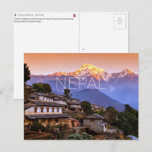 Tarjeta postal de viaje de la aldea Ghandruk, Nepa