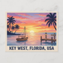 Tarjeta postal de viaje de la puesta de sol en Key