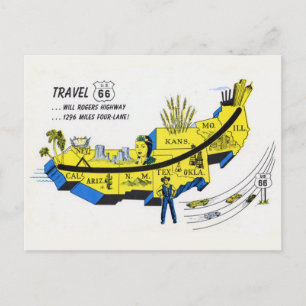 Tarjeta postal de viaje de la ruta 66 de EE. UU. 