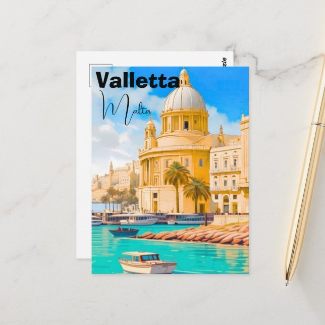 Tarjeta postal de viaje de La Valeta Malta, Tarjet (Anverso/Reverso In Situ)