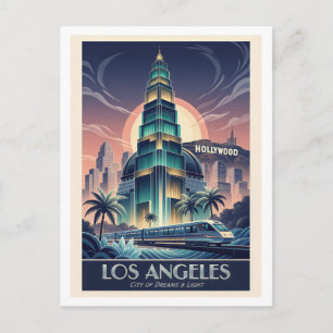 Tarjeta postal de viaje de Los Ángeles Art Deco – 