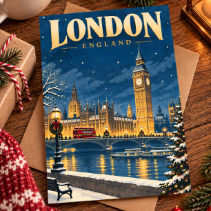 Tarjeta postal de viaje de Navidad vintage de Lond