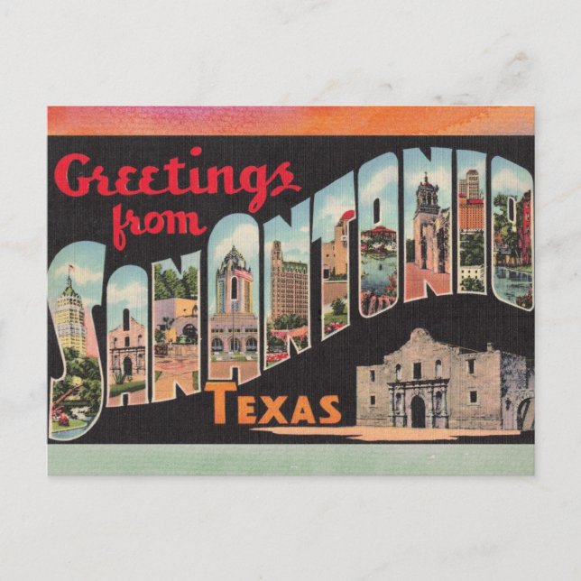 Tarjeta postal de viaje de San Antonio Texas (Anverso)