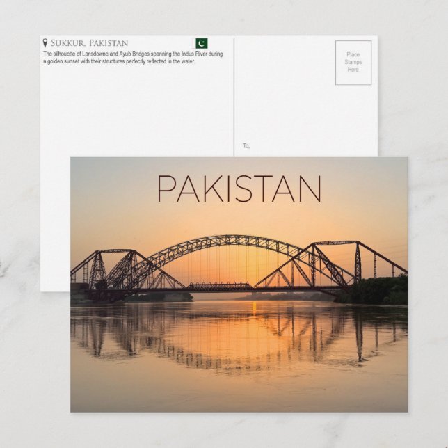 Tarjeta postal de viaje de Sukkur, Pakistán (Anverso / Reverso)