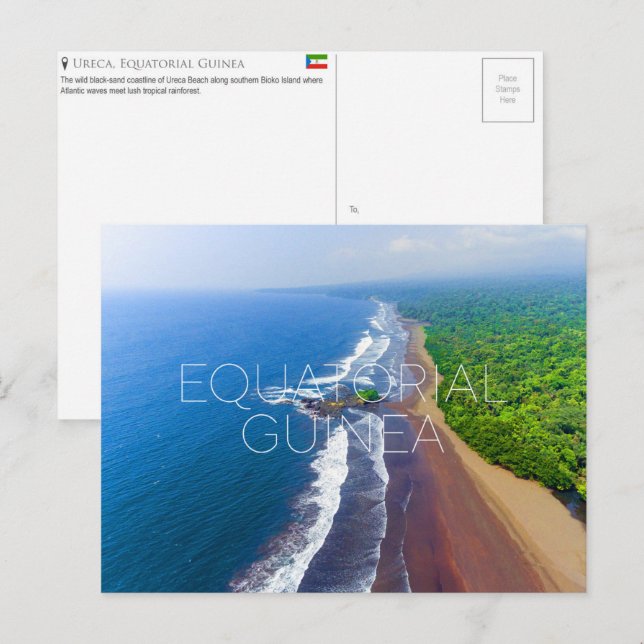 Tarjeta postal de viaje de Ureca Beach, Guinea Ecu (Anverso / Reverso)
