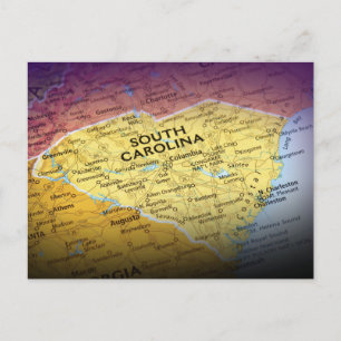 Tarjeta postal de viaje del mapa de Carolina del S