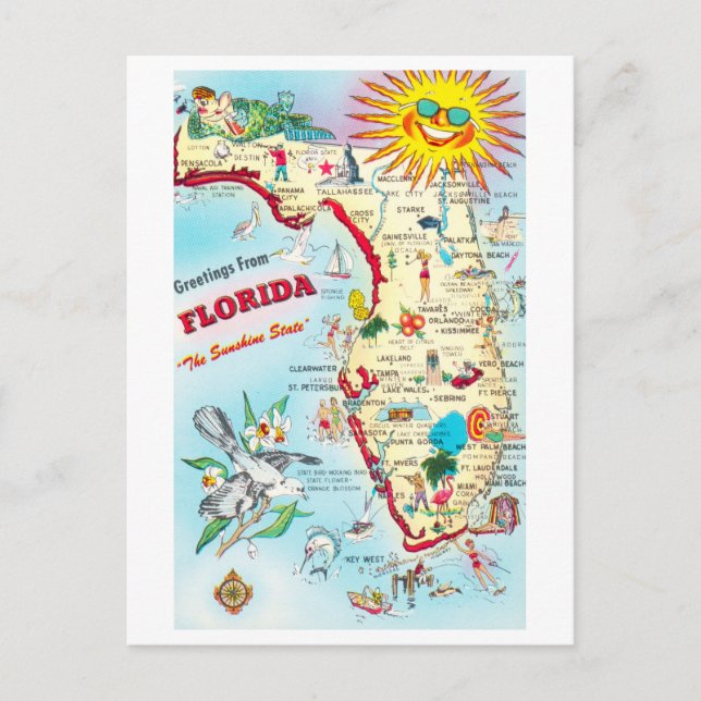 Tarjeta postal de viaje del mapa de Florida de la  (Anverso)
