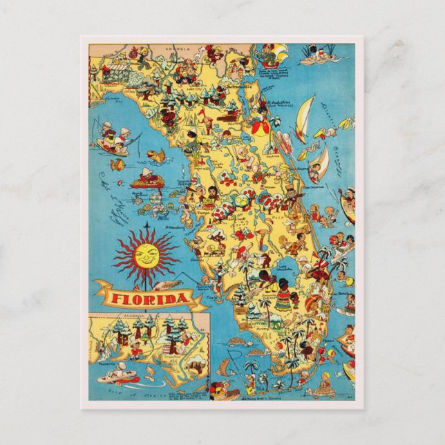 Tarjeta postal de viaje del mapa de Florida de la  (Anverso)