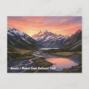 Tarjeta postal de viaje del Parque Nacional Aoraki
