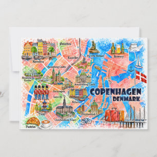 Tarjeta postal de viaje en acuarela de Copenhague