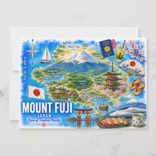 Tarjeta postal de viaje en acuarela del Monte Fuji