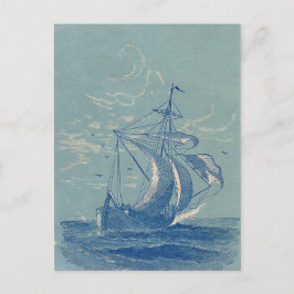 Tarjeta postal de viaje en barco de vela