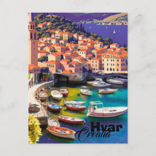 Tarjeta postal de viaje Hvar Croacia, Arte de viaj