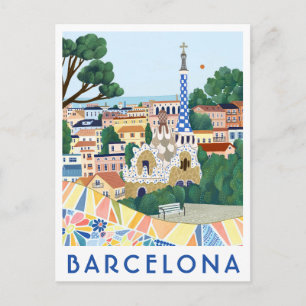 Tarjeta postal de viaje ilustrada de Barcelona Esp