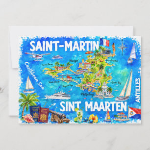 Tarjeta postal de viaje ilustrada de la isla de Sa