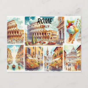 Tarjeta postal de viaje ilustrada de Roma Italia