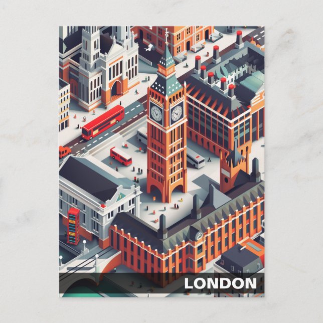 Tarjeta postal de viaje isométrico de Londres (Anverso)