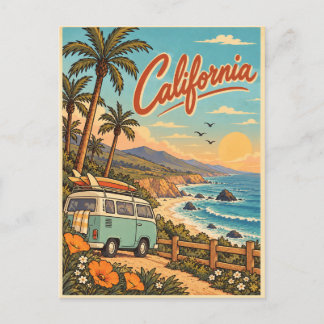 Tarjeta postal de viaje por la costa vintage de Ca