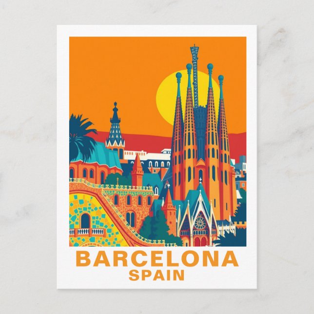 Tarjeta Postal de Viaje Retro Barcelona España (Anverso)