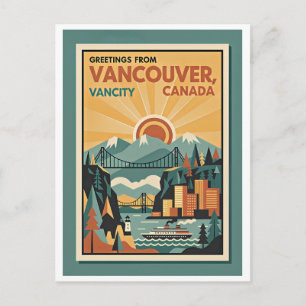 Tarjeta postal de viaje retro de Vancouver Canadá 