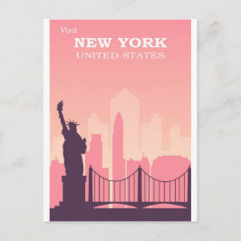 Tarjeta postal de viaje rosa de Nueva York