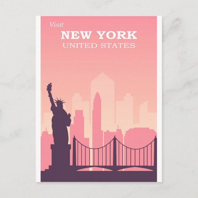 Tarjeta postal de viaje rosa de Nueva York (Anverso)