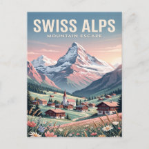 Tarjeta postal de viaje vintage | Alpes suizos
