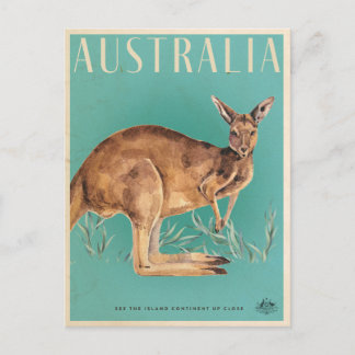 Tarjeta postal de viaje vintage de canguro austral