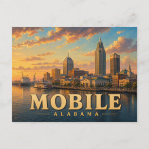 Tarjeta postal de viaje vintage de Mobile Alabama