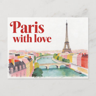 Tarjeta postal de viaje vintage de París con amor