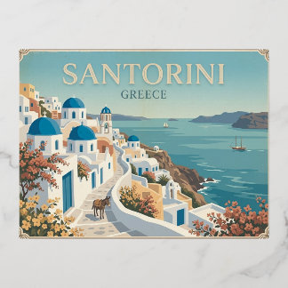 Tarjeta postal de viaje vintage de Santorini Greci