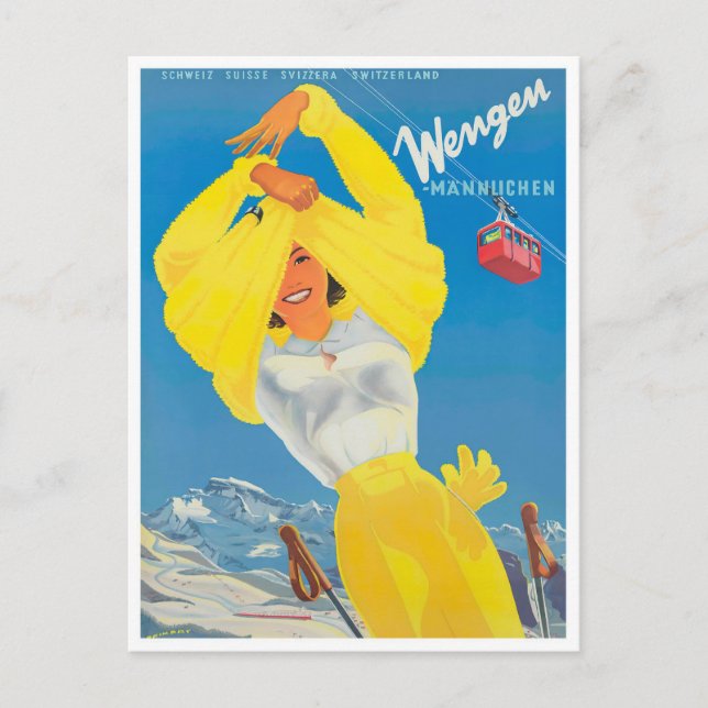 Tarjeta postal de viaje vintage de Wengen Suiza (Anverso)