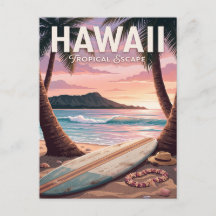 Tarjeta postal de viaje vintage | Hawái